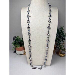 Long Freshwater Pearl Necklace Multi Color Baroque Station Chain Signed CN